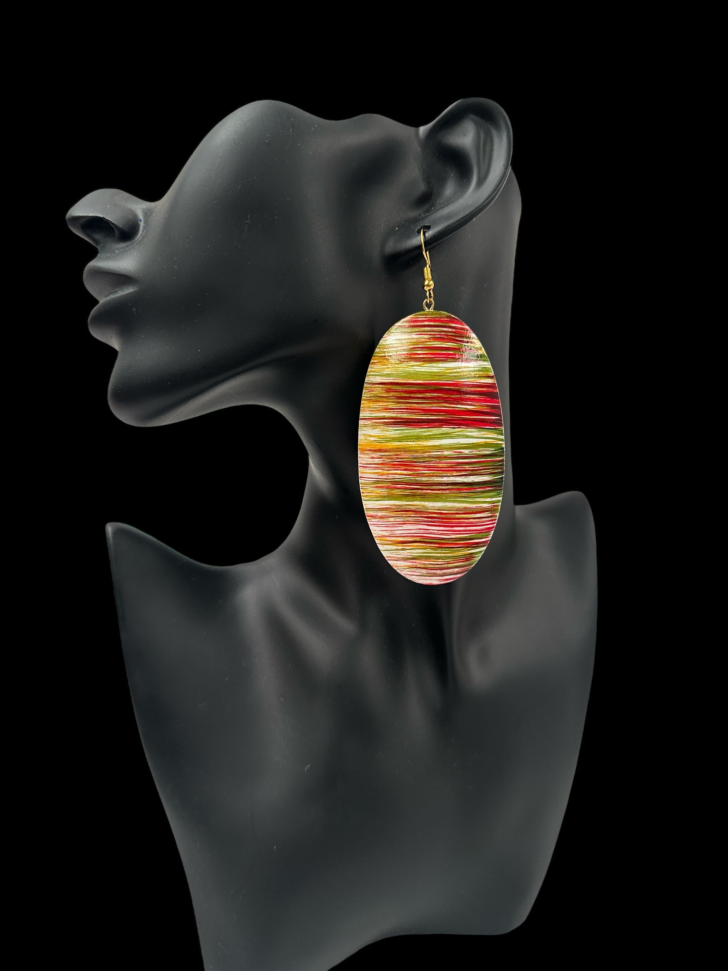 Multicolour Wooden Oval Dangle Earrings – Handcrafted Boho Statement Jewellery - Fatisha Boutique #