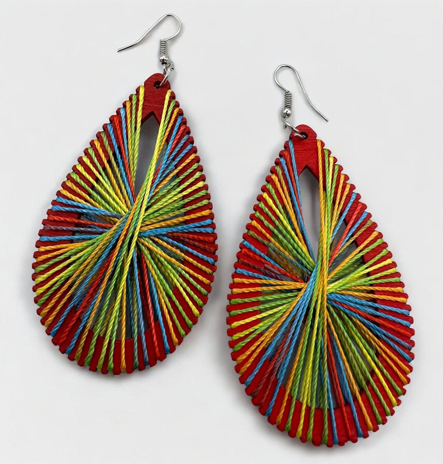 African Multicolour Thread Drop Earrings – Handmade Boho Statement Jewellery for Bold Women UK