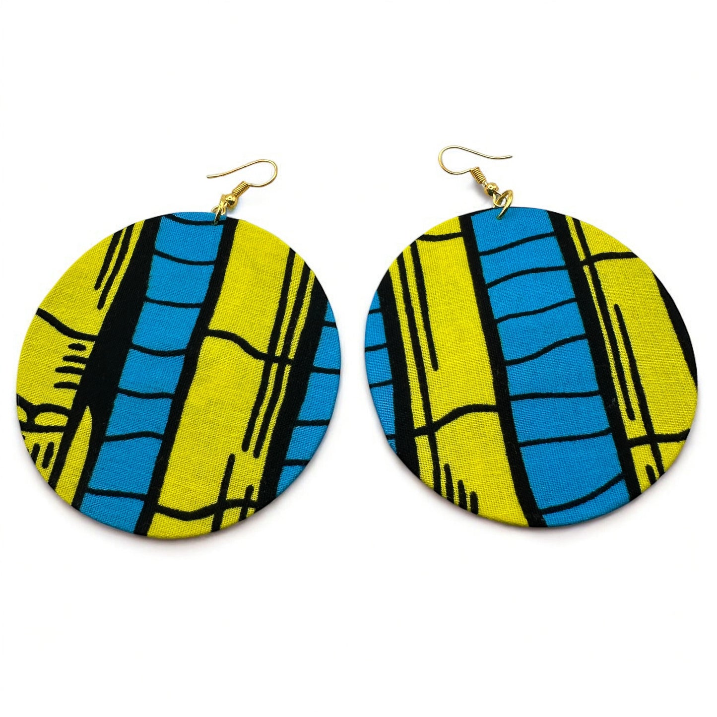Bold Colourful Ankara Earrings | Handmade African Statement Round Fabric Dangle Jewellery