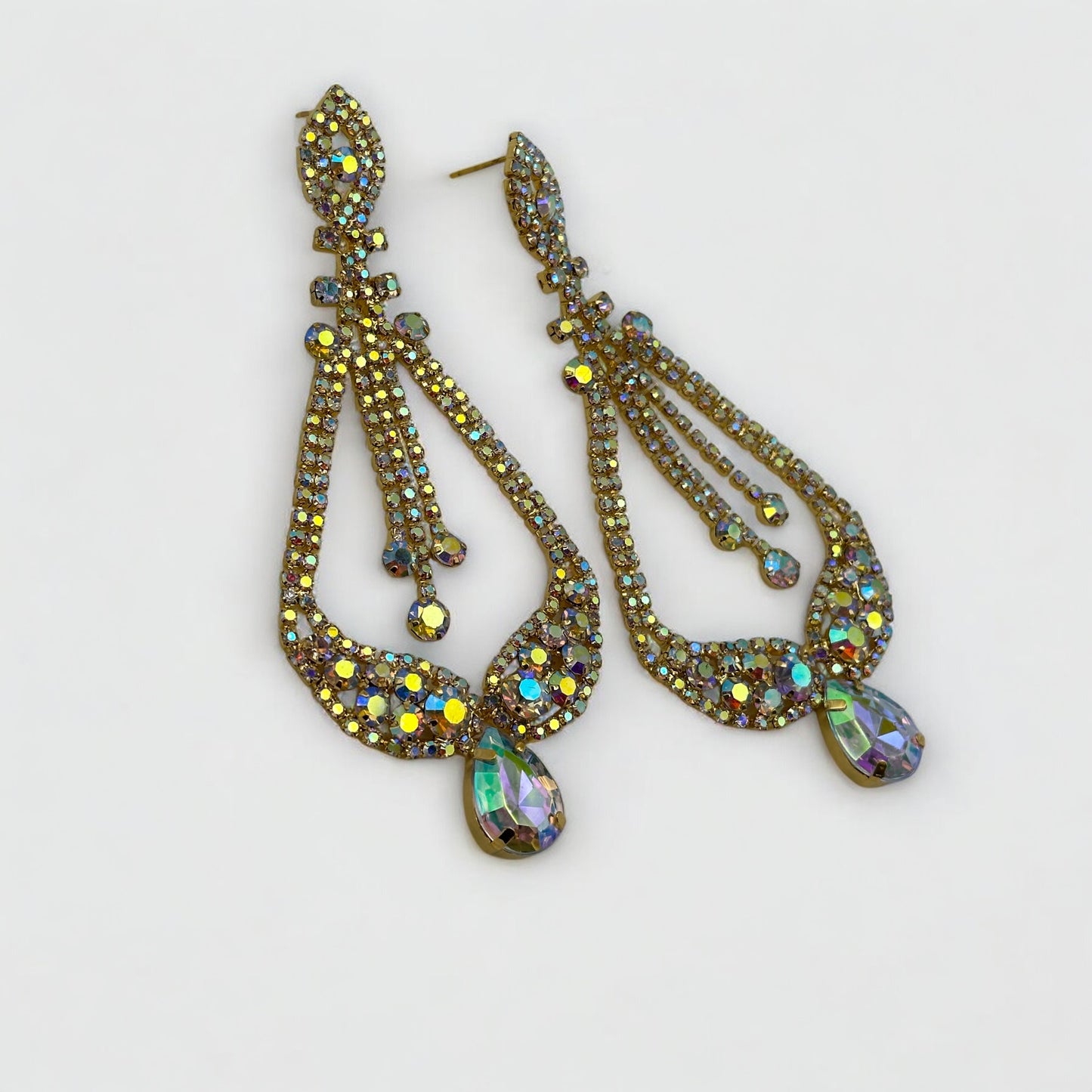AB Colour Diamante Rhinestone Earrings – Elegant Dangle Studs for Special Occasions - Fatisha Boutique #