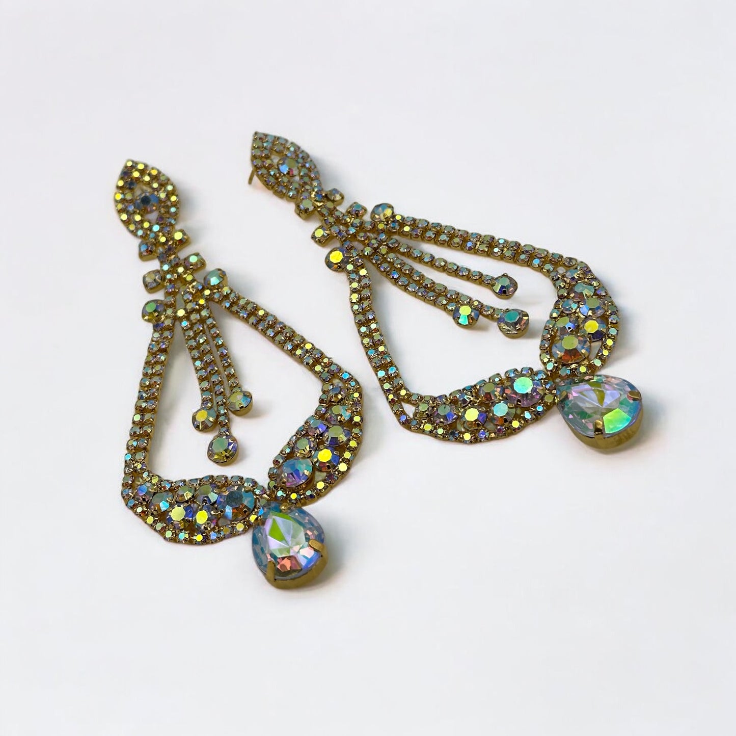AB Colour Diamante Rhinestone Earrings – Elegant Dangle Studs for Special Occasions - Fatisha Boutique #