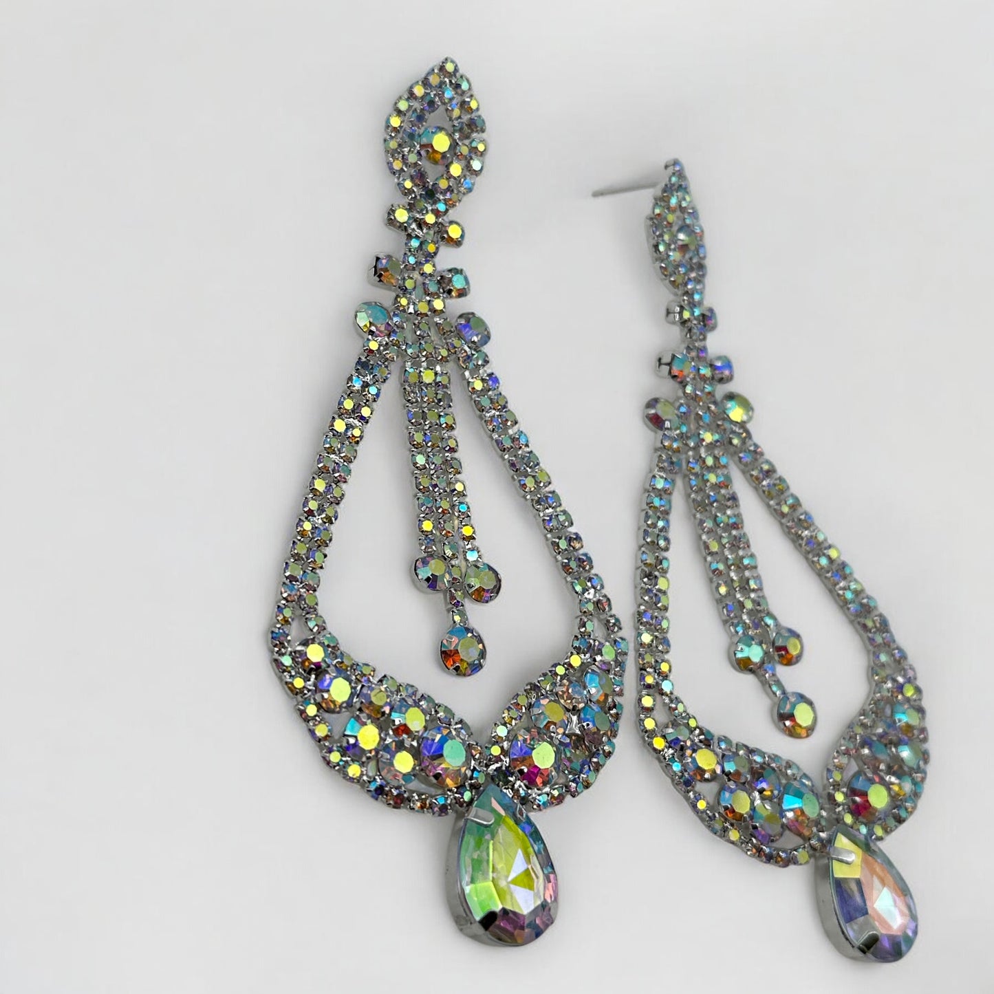 AB Colour Diamante Rhinestone Earrings – Elegant Dangle Studs for Special Occasions - Fatisha Boutique #