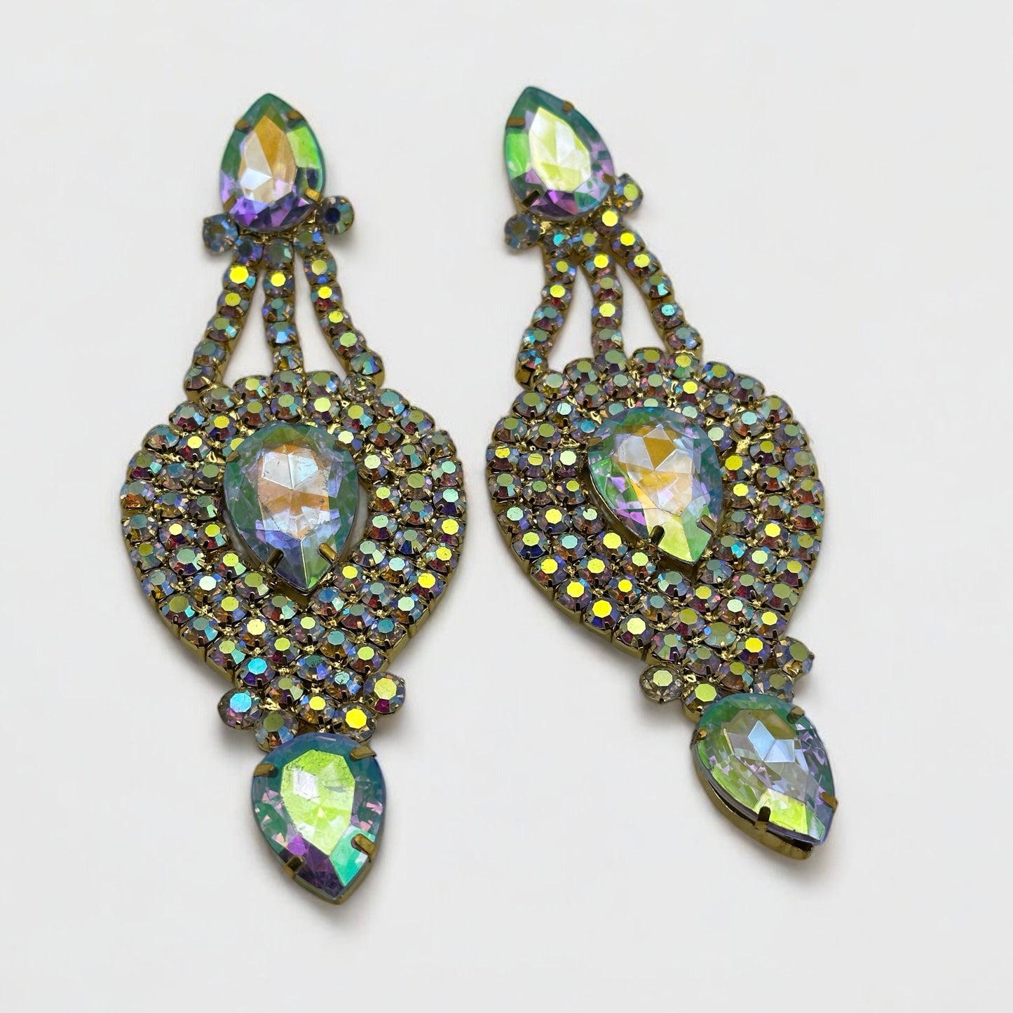 Long Elegant AB Colour Diamante Rhinestones Statement Dangle Earrings - Fatisha Boutique #
