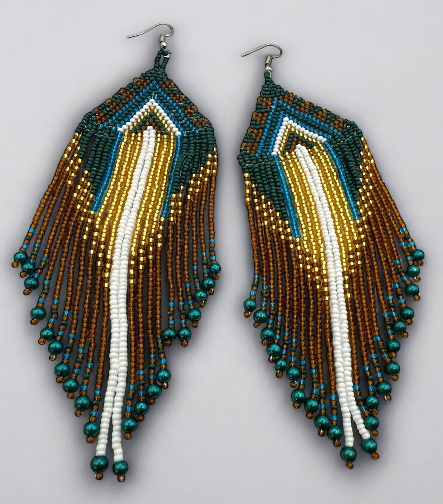 Long Elegant Green Beaded Dangle Earrings – Authentic Handmade Statement Jewellery