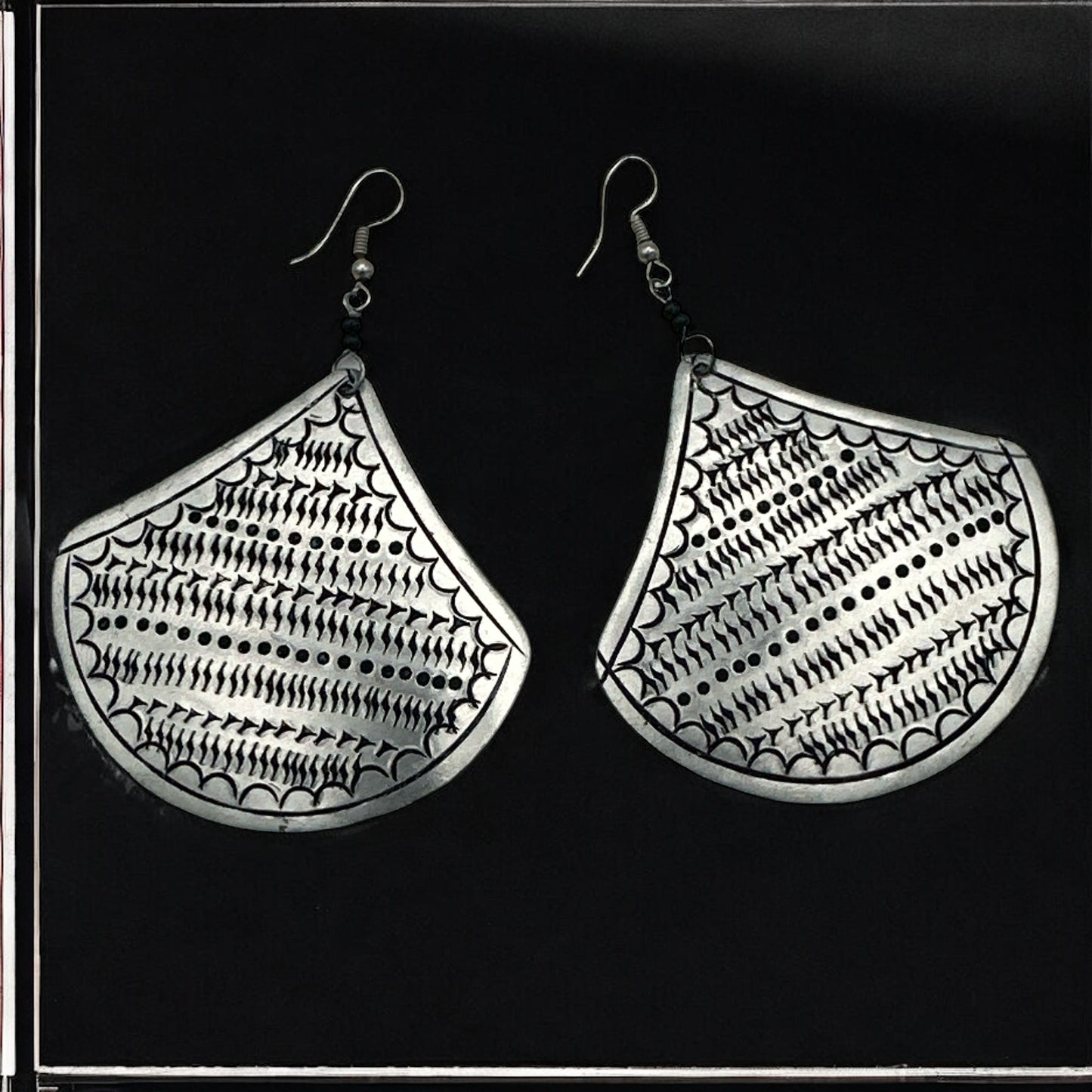 Engraved Crescent African Dangle Earrings – Tribal Lightweight Silver Hoops | UK Seller - Fatisha Boutique #
