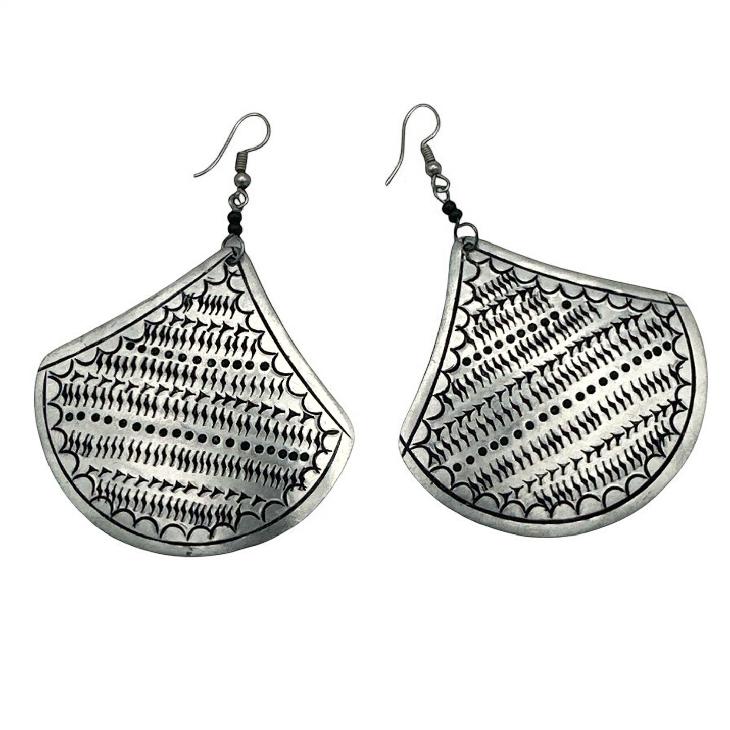 Engraved Crescent African Dangle Earrings – Tribal Lightweight Silver Hoops | UK Seller - Fatisha Boutique #