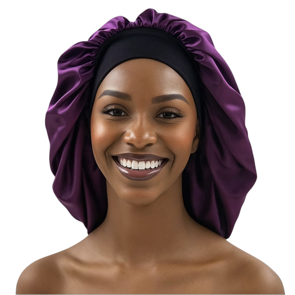 Satin Silk Bonnet Cap with Wide Band – Large Size for Braids, Locks & Natural Hair - Fatisha Boutique #