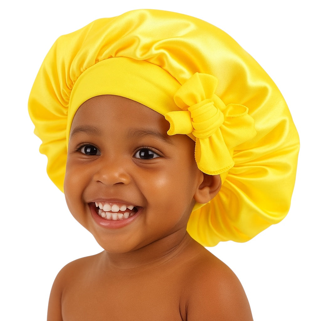 Kids Satin Silk Bonnet Cap with Bow – Lightweight Single Layer Sleep Hat for Girls, 9 Colour Options - Fatisha Boutique #