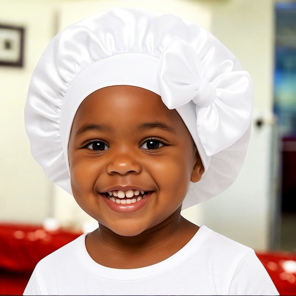 Kids Satin Silk Bonnet Cap with Bow – Lightweight Single Layer Sleep Hat for Girls, 9 Colour Options - Fatisha Boutique #