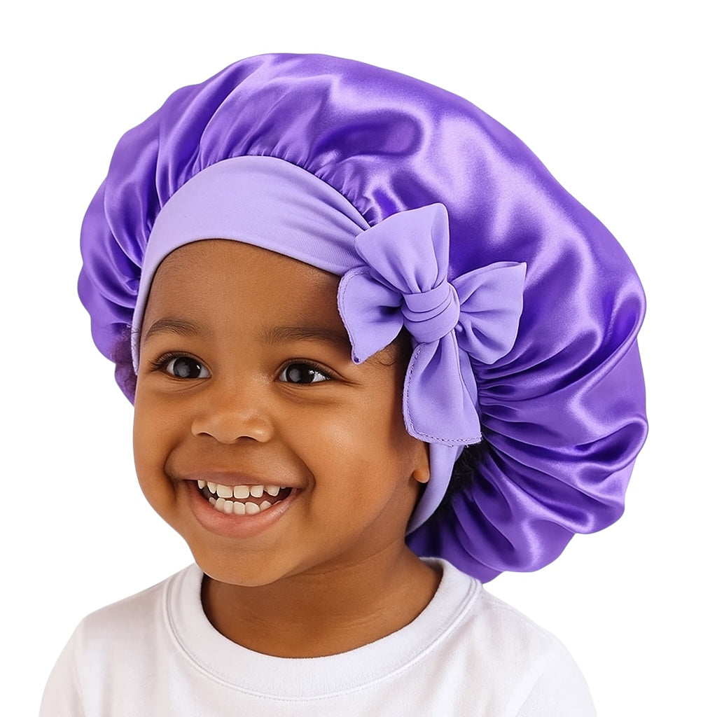 Kids Satin Silk Bonnet Cap with Bow – Lightweight Single Layer Sleep Hat for Girls, 9 Colour Options - Fatisha Boutique #
