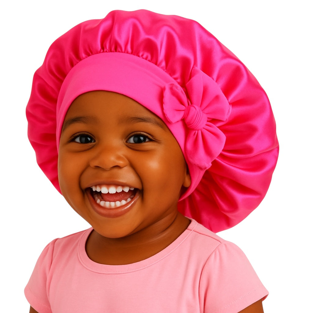 Kids Satin Silk Bonnet Cap with Bow – Lightweight Single Layer Sleep Hat for Girls, 9 Colour Options - Fatisha Boutique #