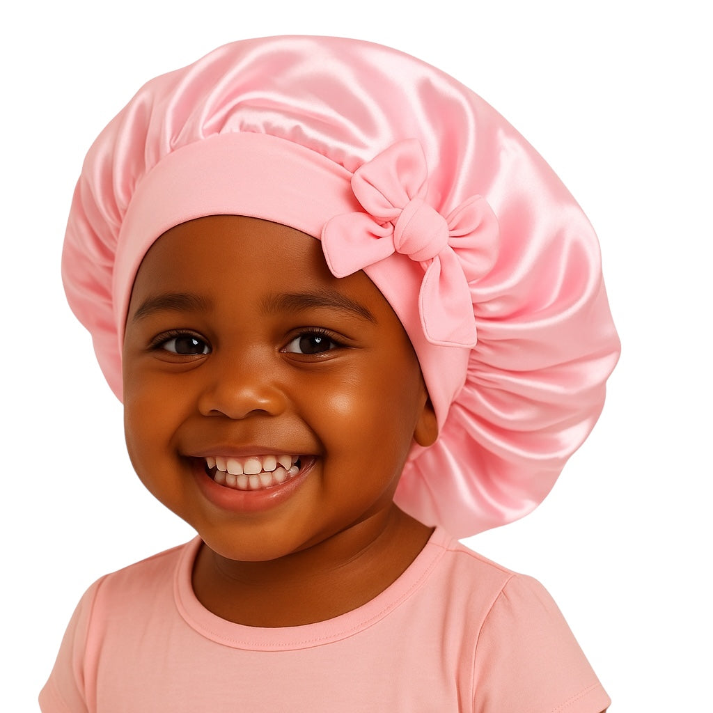 Kids Satin Silk Bonnet Cap with Bow – Lightweight Single Layer Sleep Hat for Girls, 9 Colour Options - Fatisha Boutique #