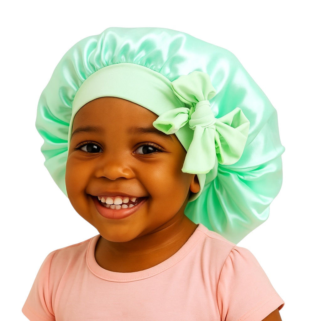 Kids Satin Silk Bonnet Cap with Bow – Lightweight Single Layer Sleep Hat for Girls, 9 Colour Options - Fatisha Boutique #