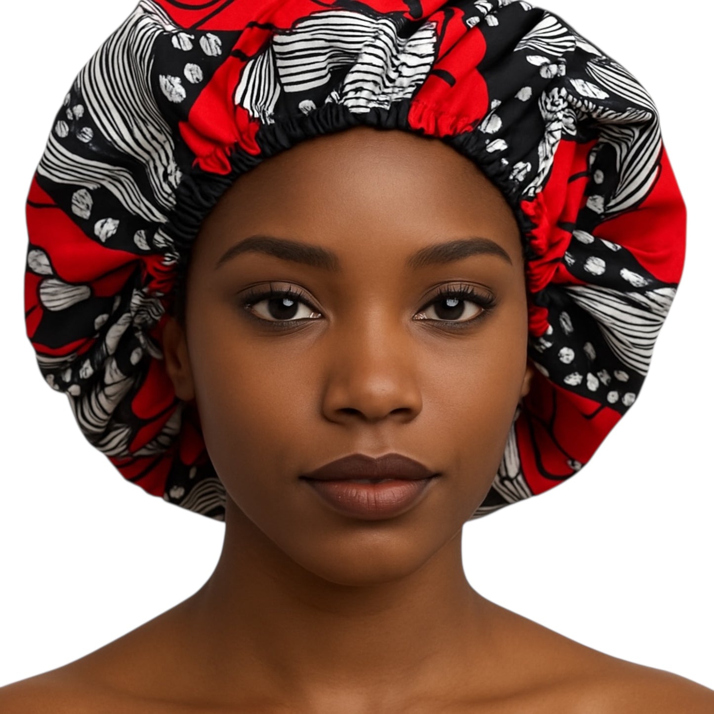 Red & Black Floral Satin Bonnet – Protective Sleep Cap for Natural Hair & Braids UK - Fatisha Boutique #