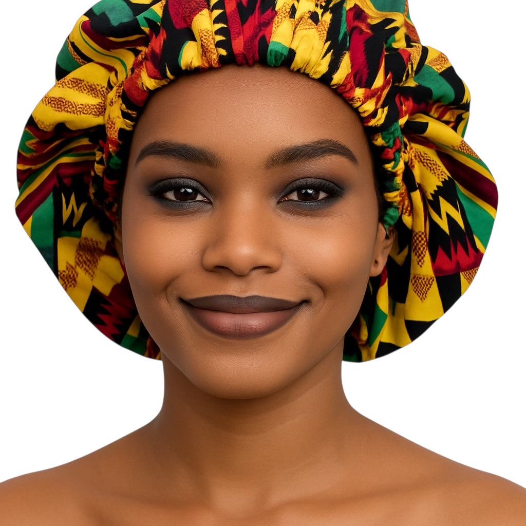 Double Layered Ankara Kente Satin Bonnet Cap – Reversible Silk Lined Sleep Hat - Fatisha Boutique #