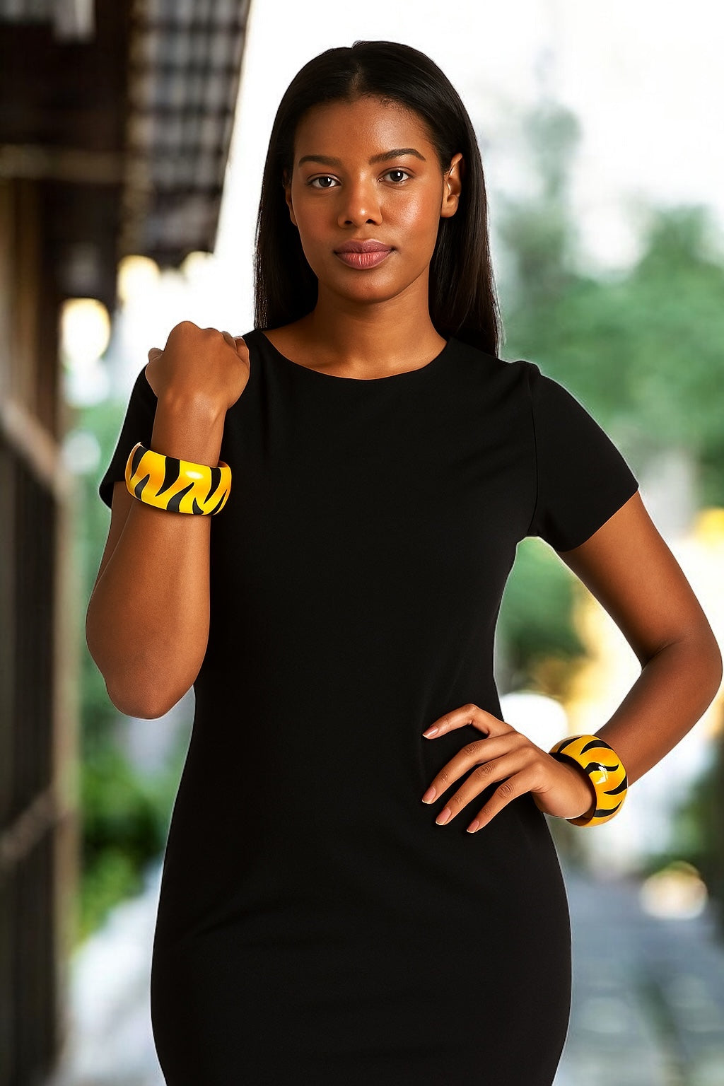 Bold Tiger Stripe Wooden Bangle – Chunky Hand-Painted Ethnic Bracelet - Fatisha Boutique #