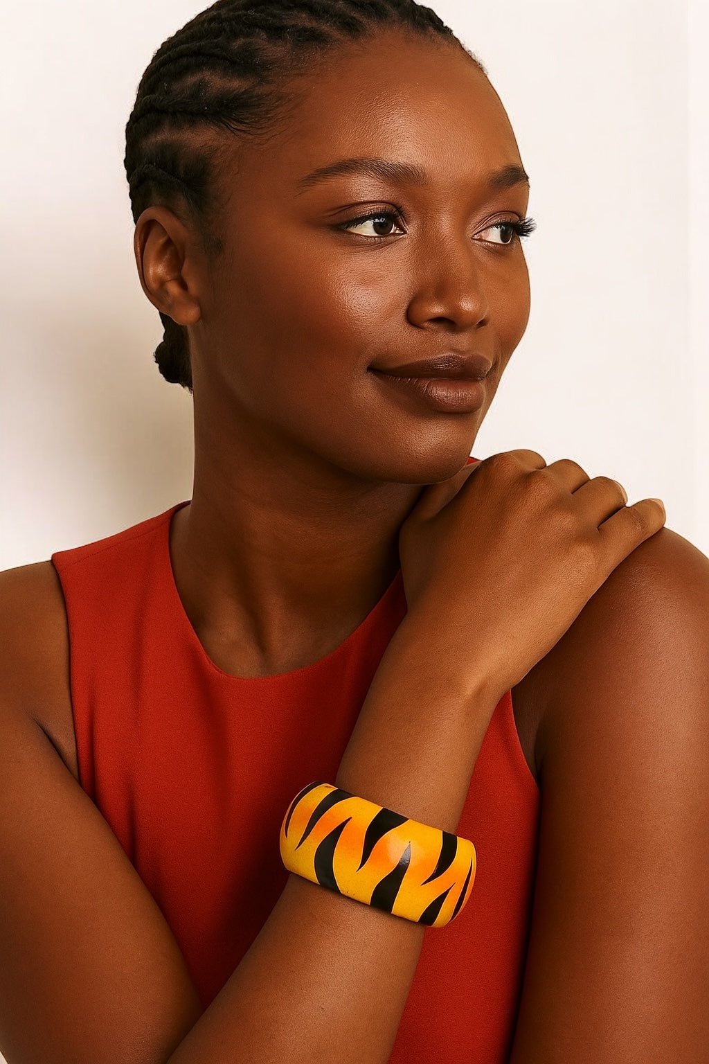 Bold Tiger Stripe Wooden Bangle – Chunky Hand-Painted Ethnic Bracelet - Fatisha Boutique #