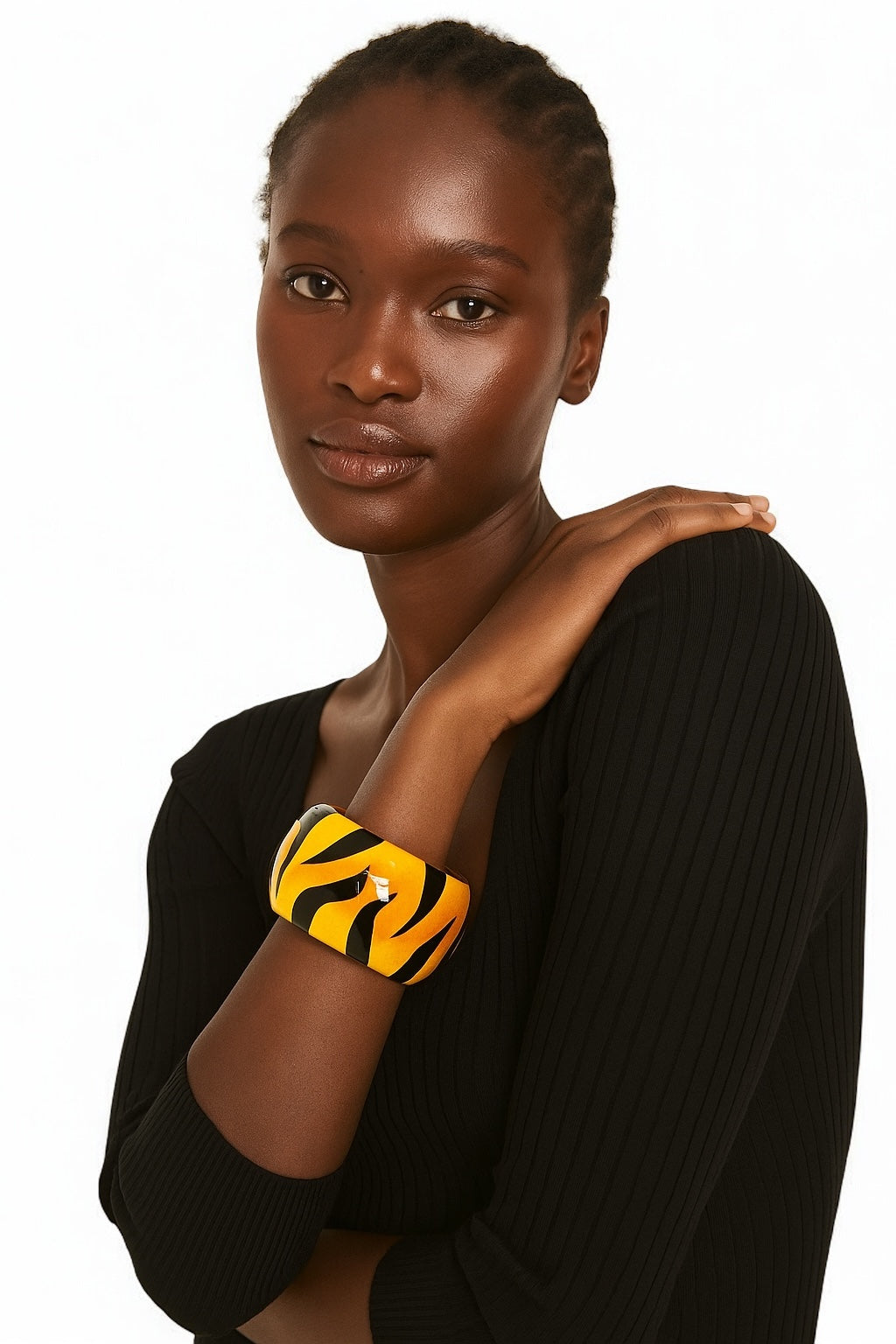 Bold Tiger Stripe Wooden Bangle – Chunky Hand-Painted Ethnic Bracelet - Fatisha Boutique #