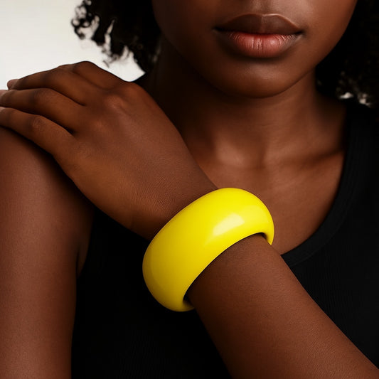 Big Yellow Resin Statement Bangle – Chunky Bold Retro Fashion Bracelet - Fatisha Boutique #