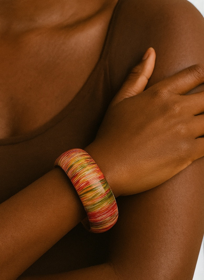 Large Multicoloured Wooden Bangle – Hand-Painted Chunky Boho Bracelet - Fatisha Boutique #