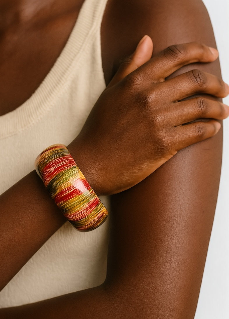 Large Multicoloured Wooden Bangle – Hand-Painted Chunky Boho Bracelet - Fatisha Boutique #