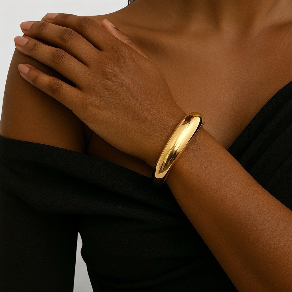 Sleek Dome Bangle Bracelet – Charming Gold or Silver Statement Cuff - Fatisha Boutique #