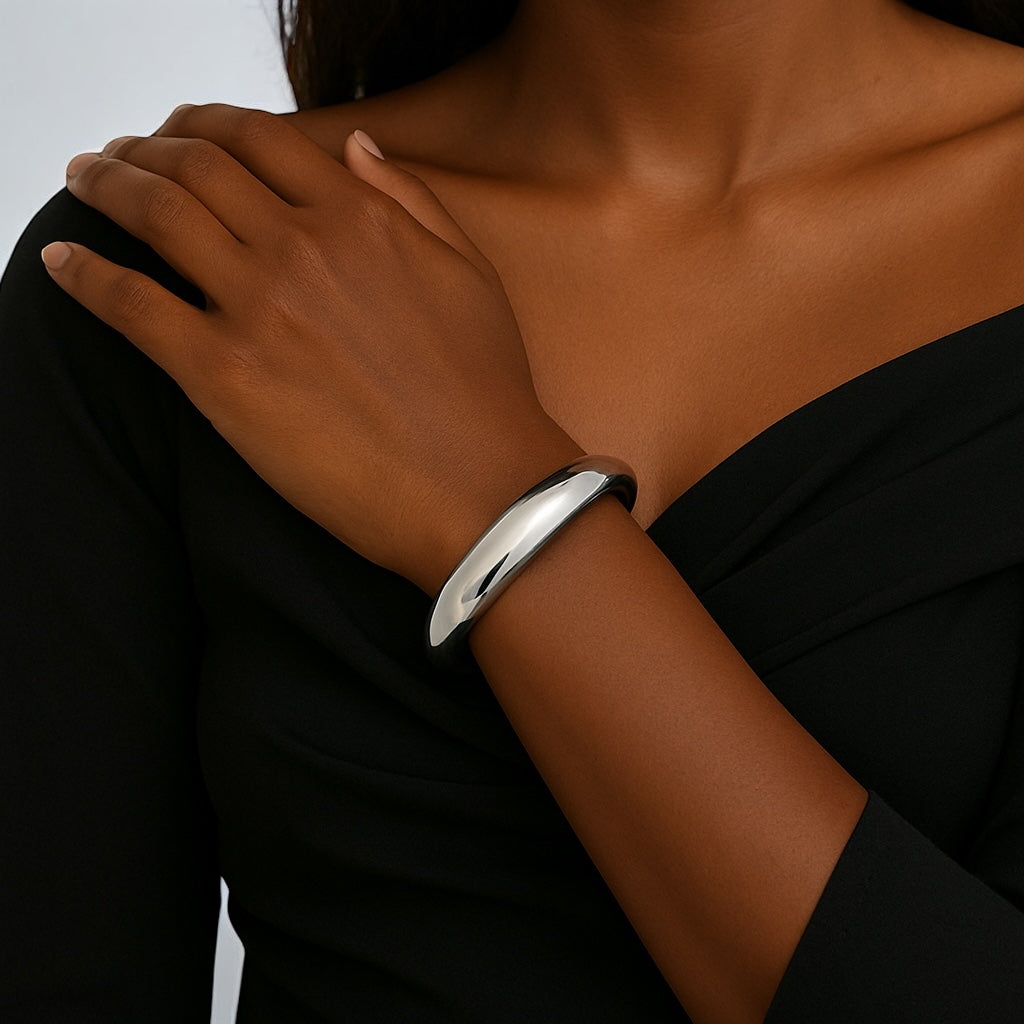 Sleek Dome Bangle Bracelet – Charming Gold or Silver Statement Cuff - Fatisha Boutique #