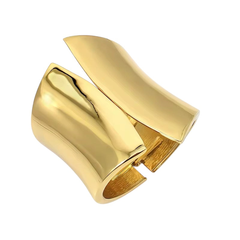 Sculpted Wide Cuff Bracelet – Hinged Gold or Silver Statement Bangle - Fatisha Boutique #