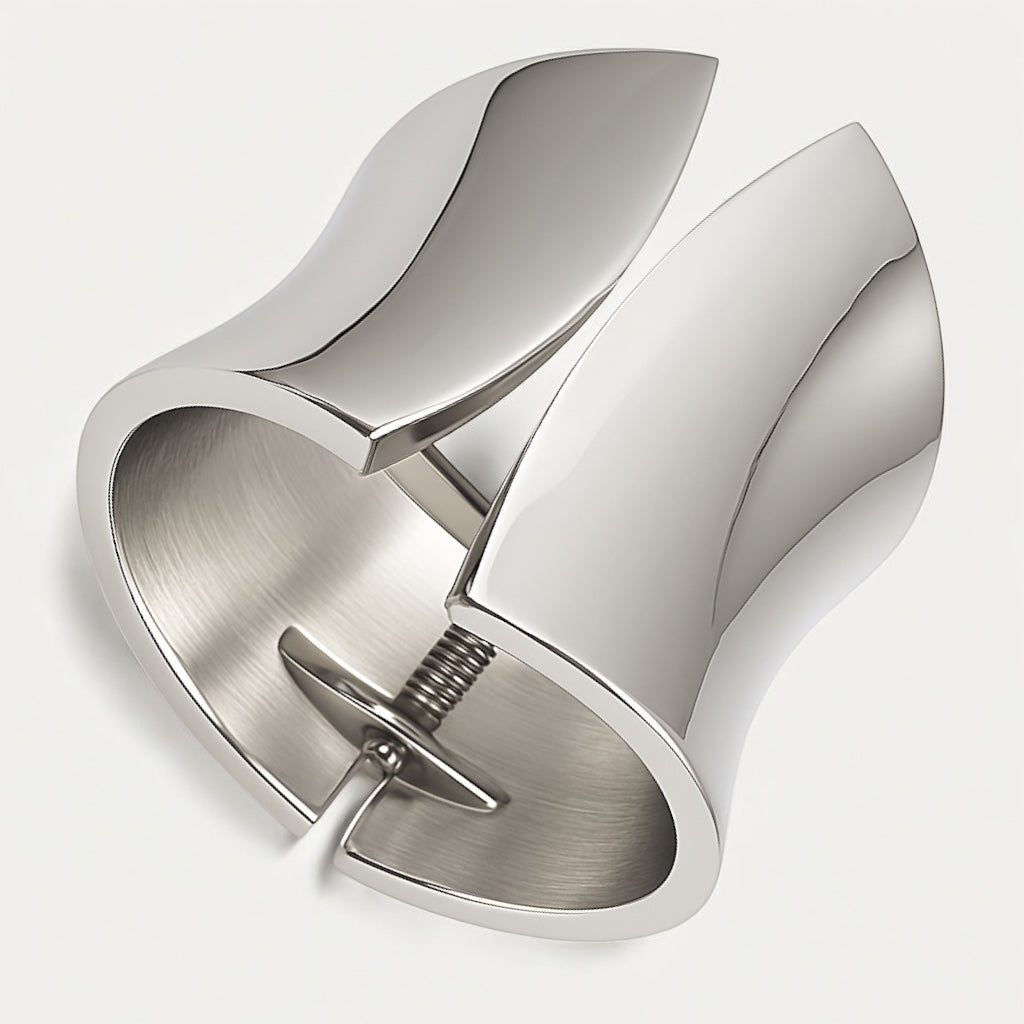Sculpted Wide Cuff Bracelet – Hinged Gold or Silver Statement Bangle - Fatisha Boutique #