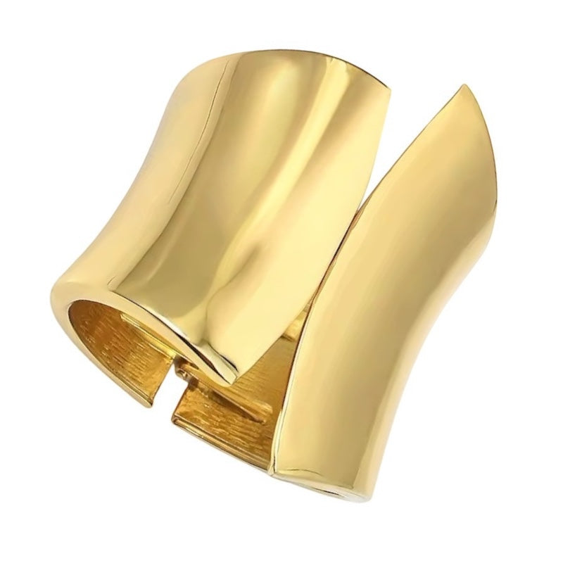 Sculpted Wide Cuff Bracelet – Hinged Gold or Silver Statement Bangle - Fatisha Boutique #