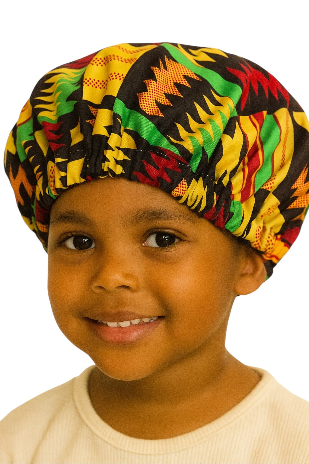 Kids Reversible Satin Bonnet Caps - Ankara Print for Hair Protection