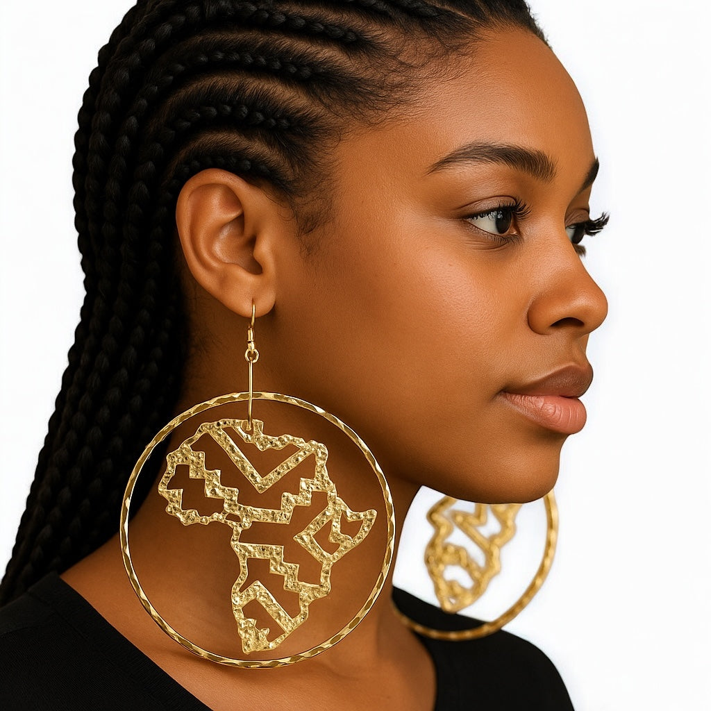 Handcrafted Oversized African Map Statement Earrings – Bold & Unique - Fatisha Boutique #