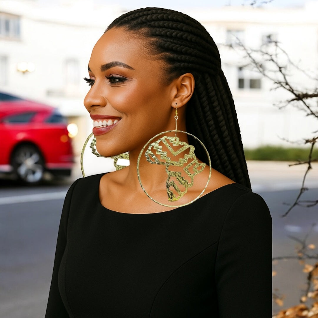 Handcrafted Oversized African Map Statement Earrings – Bold & Unique - Fatisha Boutique #