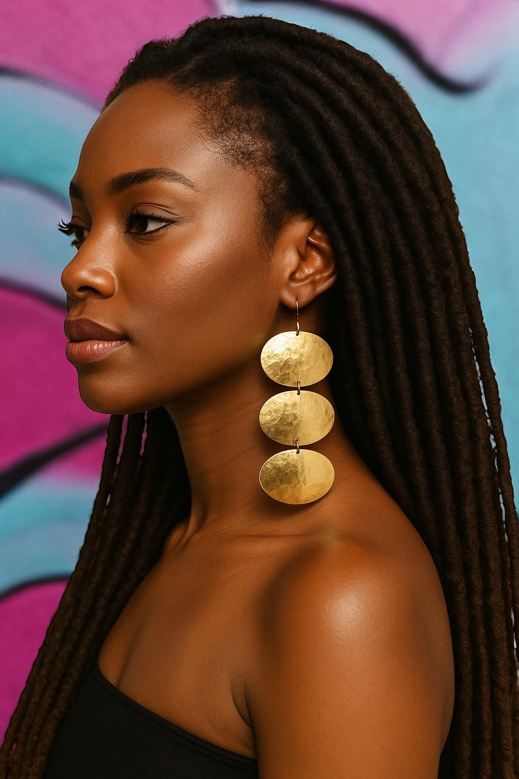 Triple Oval Brass Drop Earrings – Handmade Hammered Statement Jewellery - Fatisha Boutique #