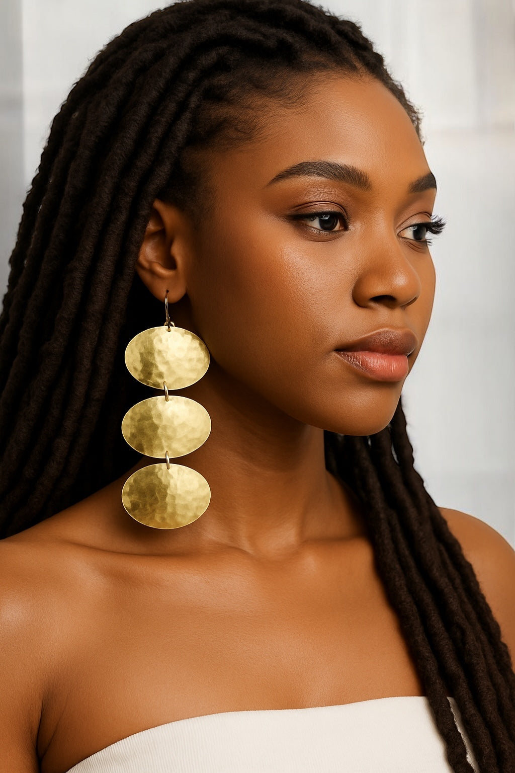Triple Oval Brass Drop Earrings – Handmade Hammered Statement Jewellery - Fatisha Boutique #