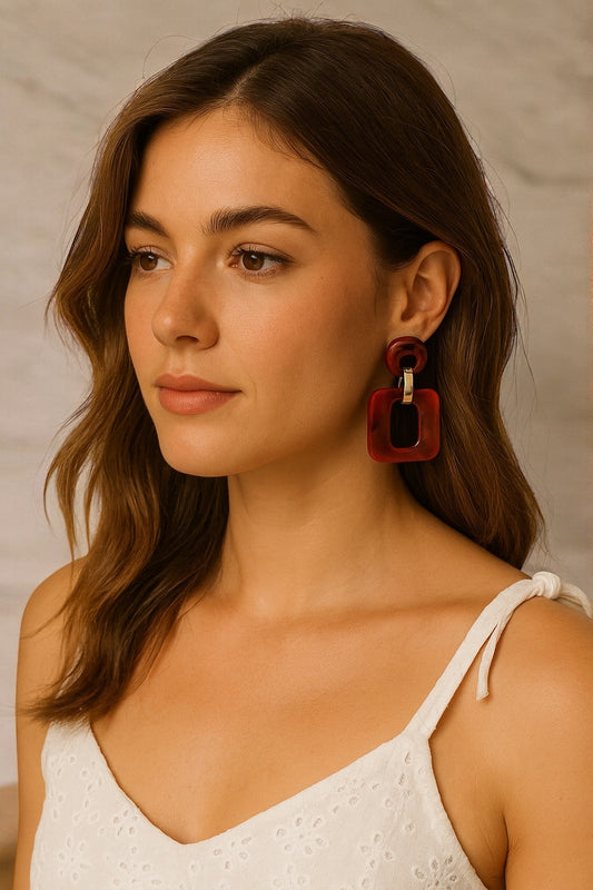 Bold Resin Geometric Dangle Earrings – Statement Style in Vibrant Colours - Fatisha Boutique #