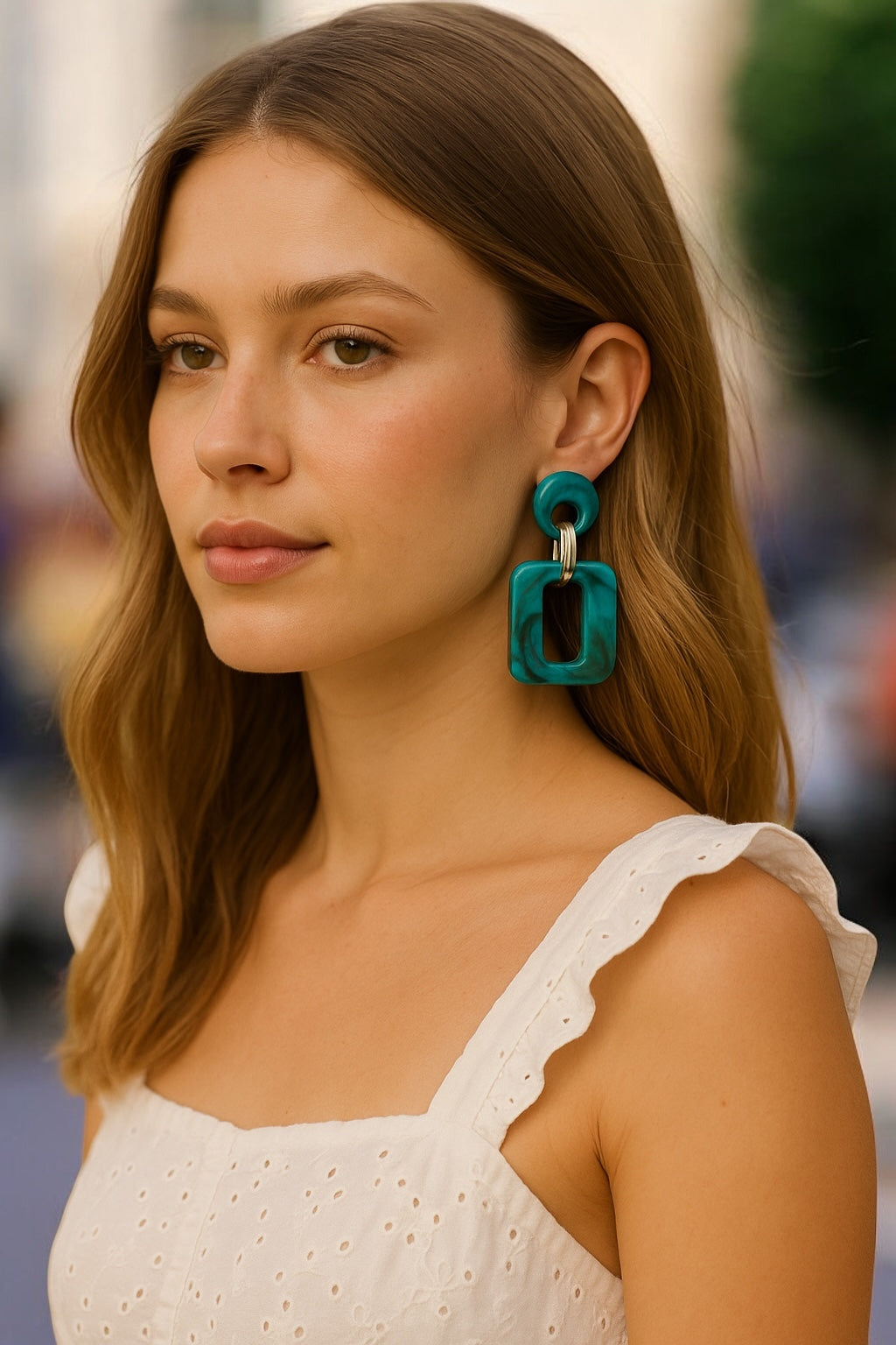Bold Resin Geometric Dangle Earrings – Statement Style in Vibrant Colours - Fatisha Boutique #