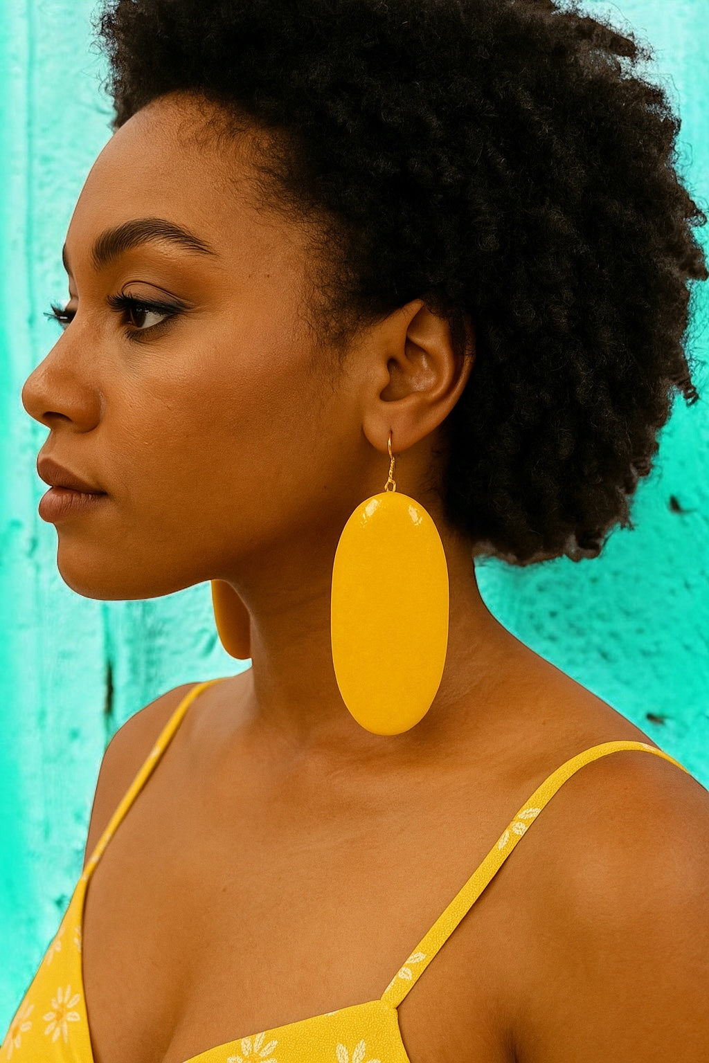 African Earrings – Oversized Yellow Wooden Oval Statement Dangle Jewellery - Fatisha Boutique #