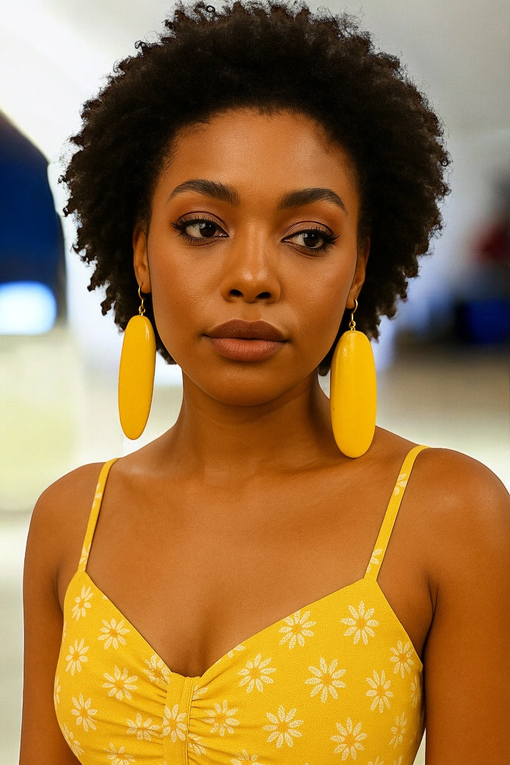 African Earrings – Oversized Yellow Wooden Oval Statement Dangle Jewellery - Fatisha Boutique #