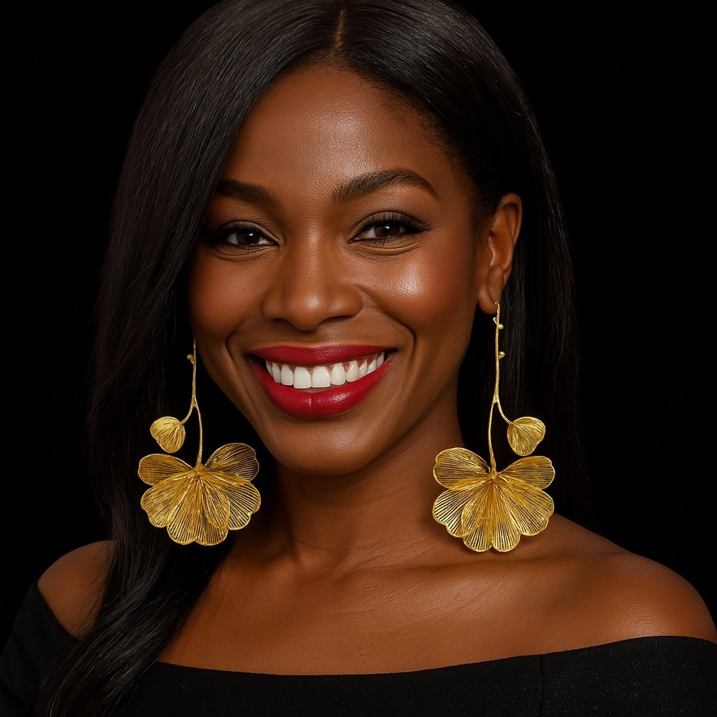Elegant Oversized Orchid Flower Earrings – Bold Gold & Silver Botanical Statement Jewellery - Fatisha Boutique #