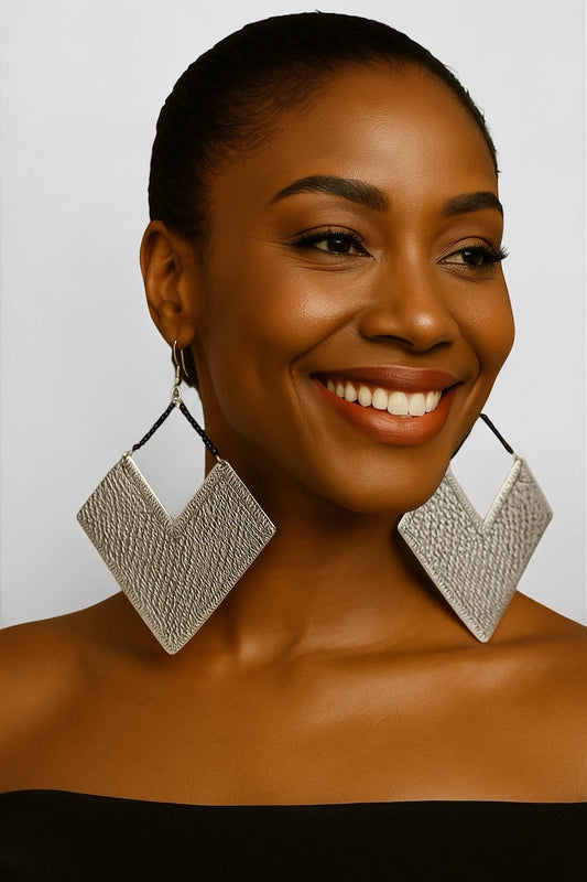 Authentic African Silver Statement Earrings – Engraved Dangle Design – Bold Tribal Jewellery UK - Fatisha Boutique #