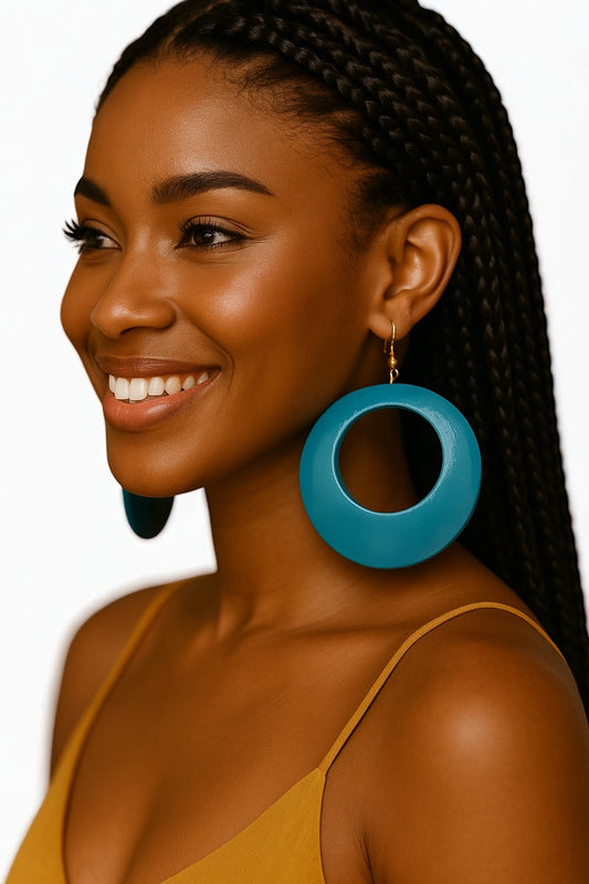 Blue Wooden Dangle Ethnic Earrings – Lightweight Handmade Boho Statement Jewellery for Women UK - Fatisha Boutique #