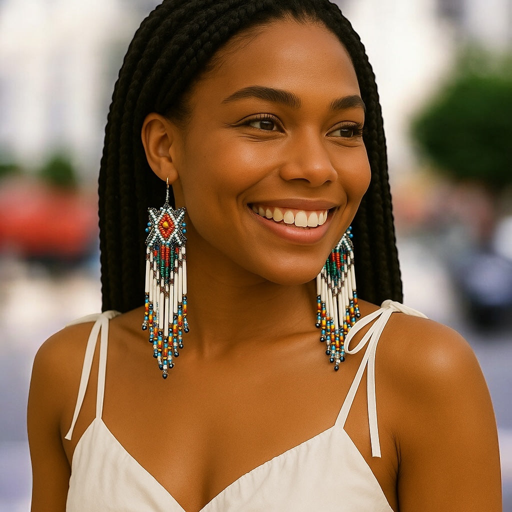 Bohemian Tribal Handmade Long Beaded Earrings | Ethnic Native Tassel Festival Style - Fatisha Boutique #