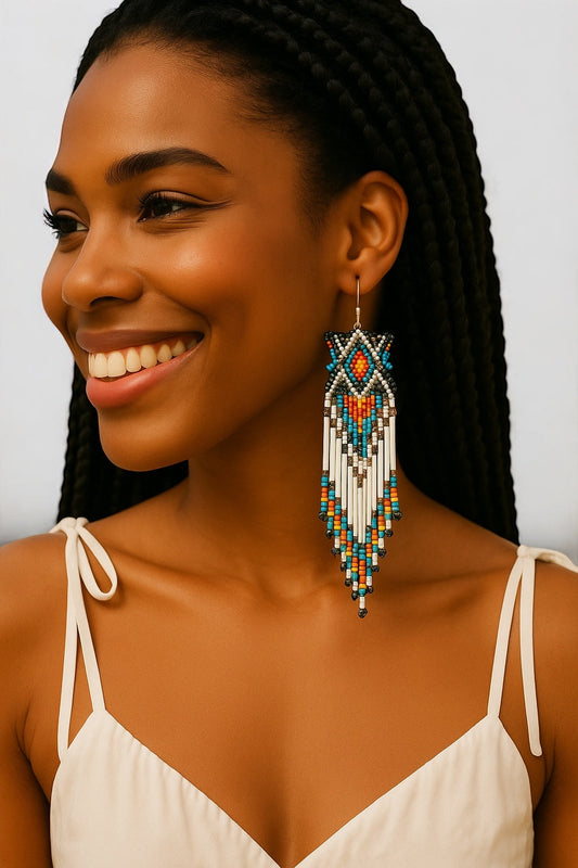 Bohemian Tribal Handmade Long Beaded Earrings | Ethnic Native Tassel Festival Style - Fatisha Boutique #