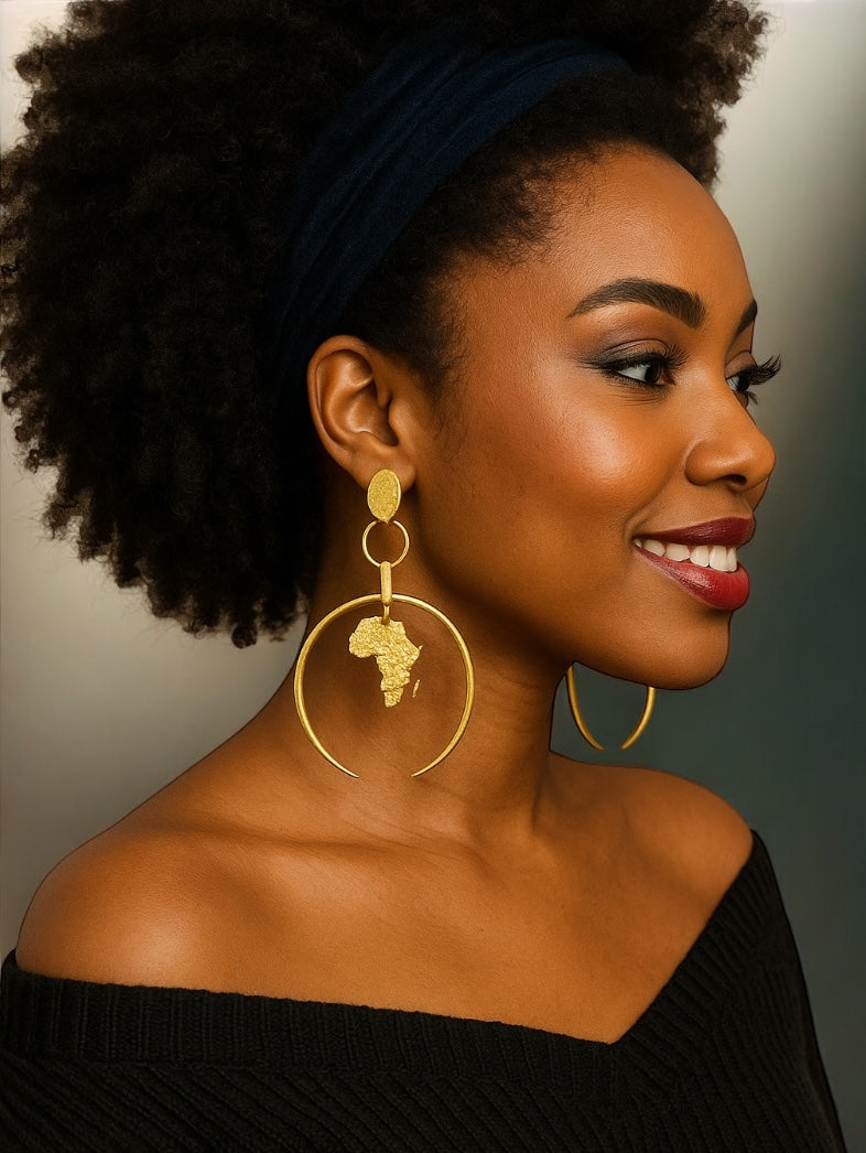 Brass African Map Hoop Earrings – Afrocentric Statement Jewellery - Fatisha Boutique #
