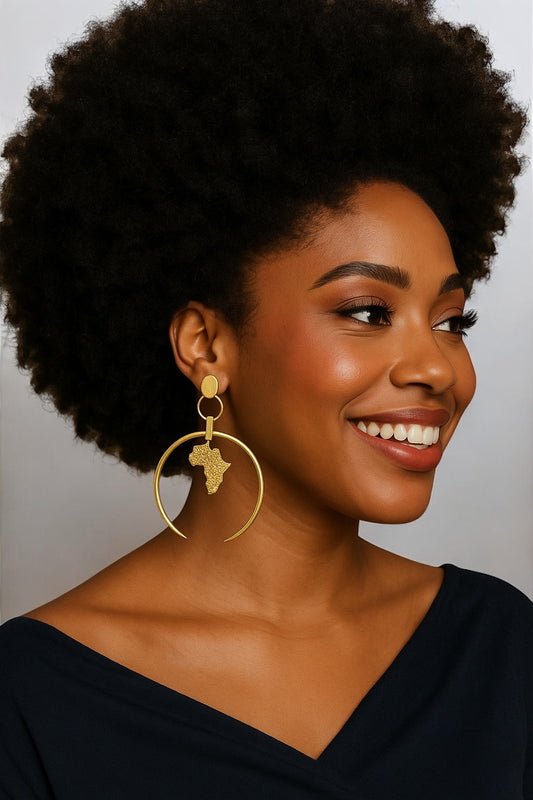 Brass African Map Hoop Earrings – Afrocentric Statement Jewellery - Fatisha Boutique #