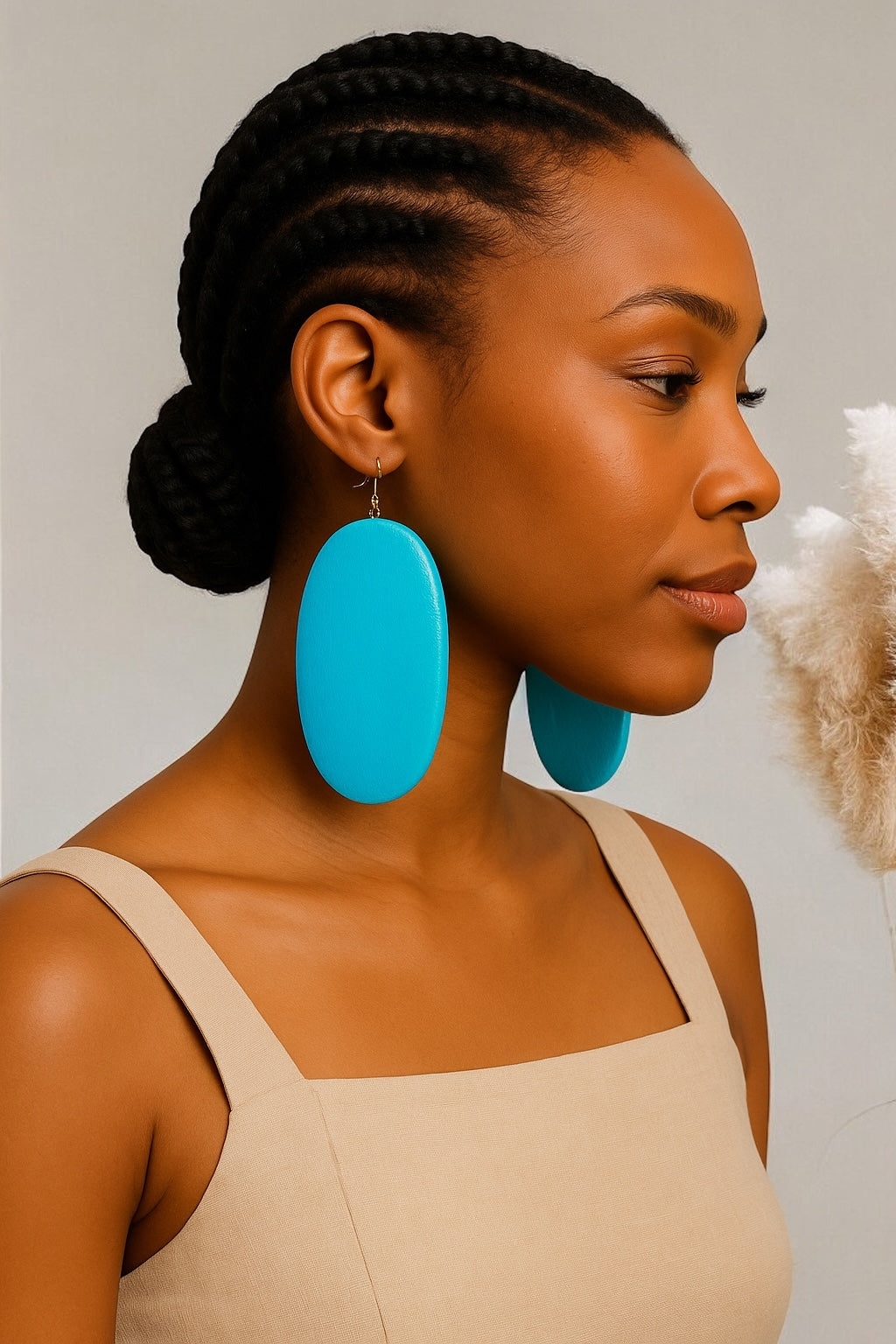 Blue Wooden Oval Dangle Earrings – Handmade Eco-Friendly Boho Chic Ethnic Jewellery for Women UK - Fatisha Boutique #