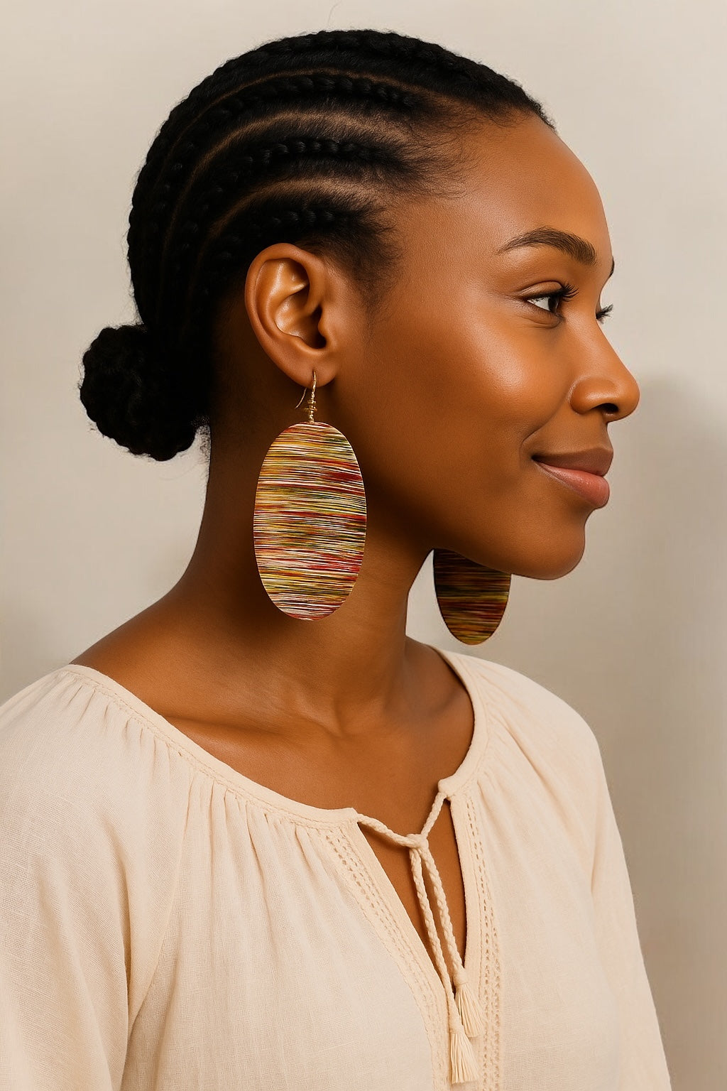 Multicolour Wooden Oval Dangle Earrings – Handcrafted Boho Statement Jewellery - Fatisha Boutique #