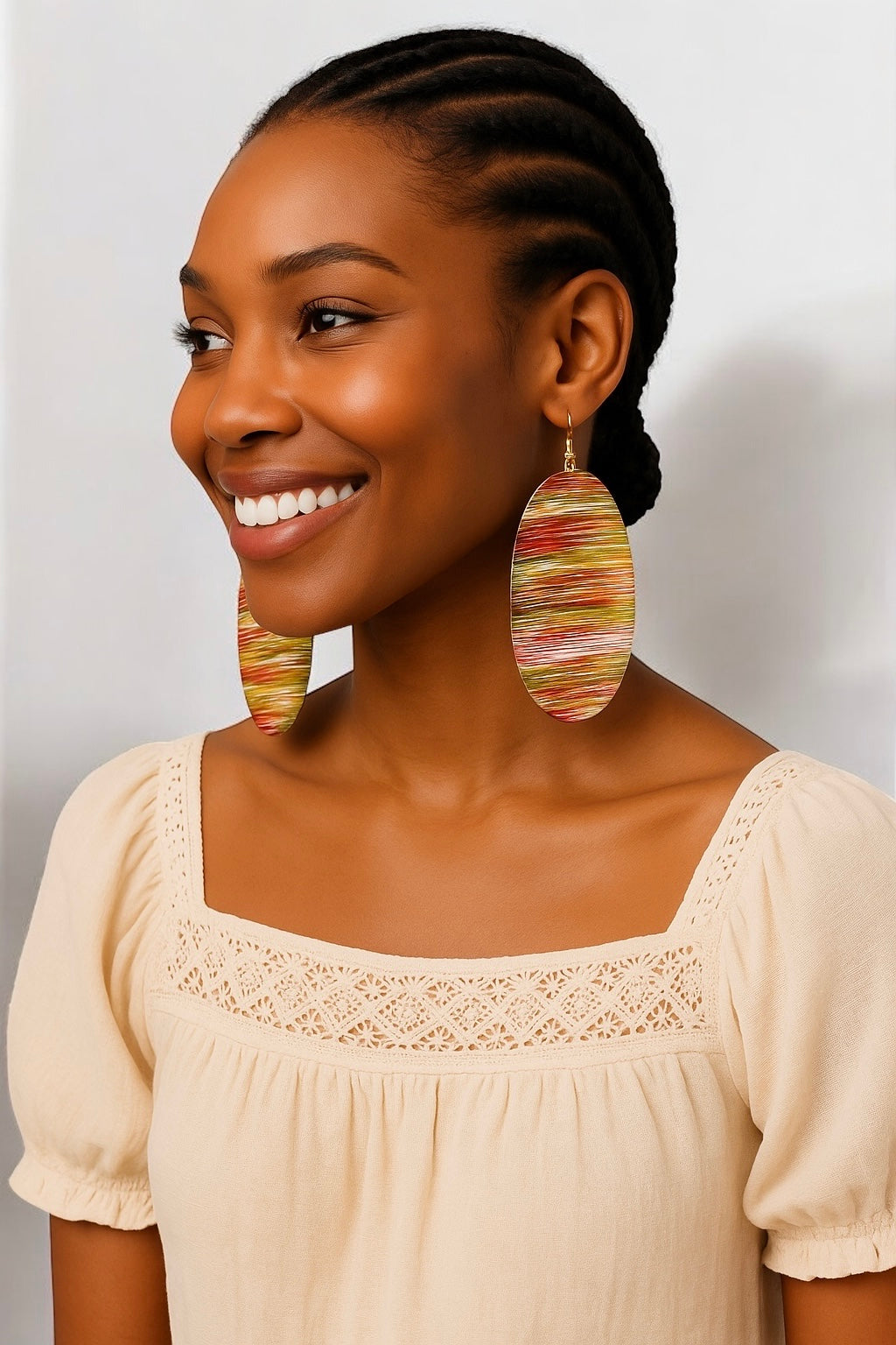 Multicolour Wooden Oval Dangle Earrings – Handcrafted Boho Statement Jewellery - Fatisha Boutique #