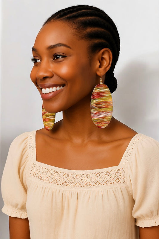 Multicolour Wooden Oval Dangle Earrings – Handcrafted Boho Statement Jewellery - Fatisha Boutique #